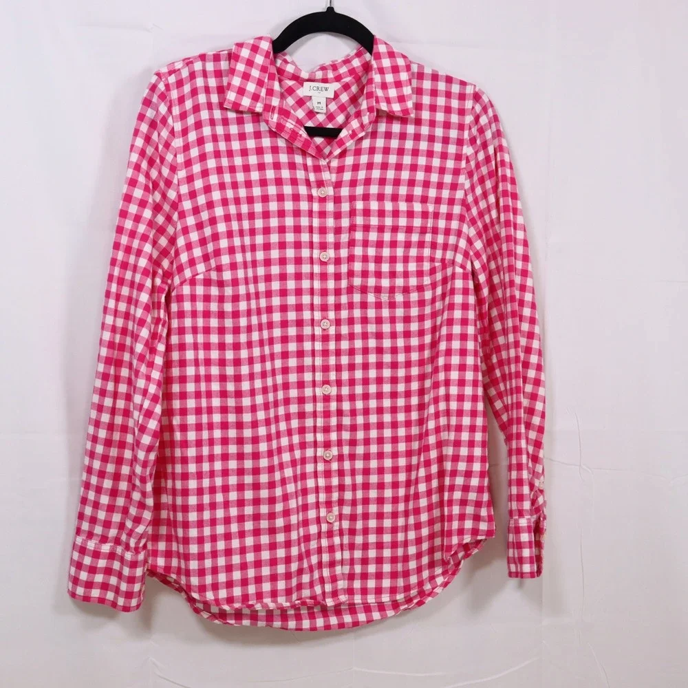 J.Crew Gingham Button Down Medium‎ Pink Womens Long Sleeve Re-Imagined Cotton